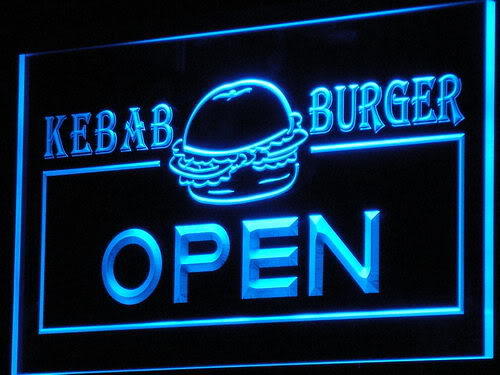 OPEN Kebab Burger Cafe Fast Food Neon Light Sign
